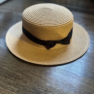 Tan Straw Hat with Black Ribbon